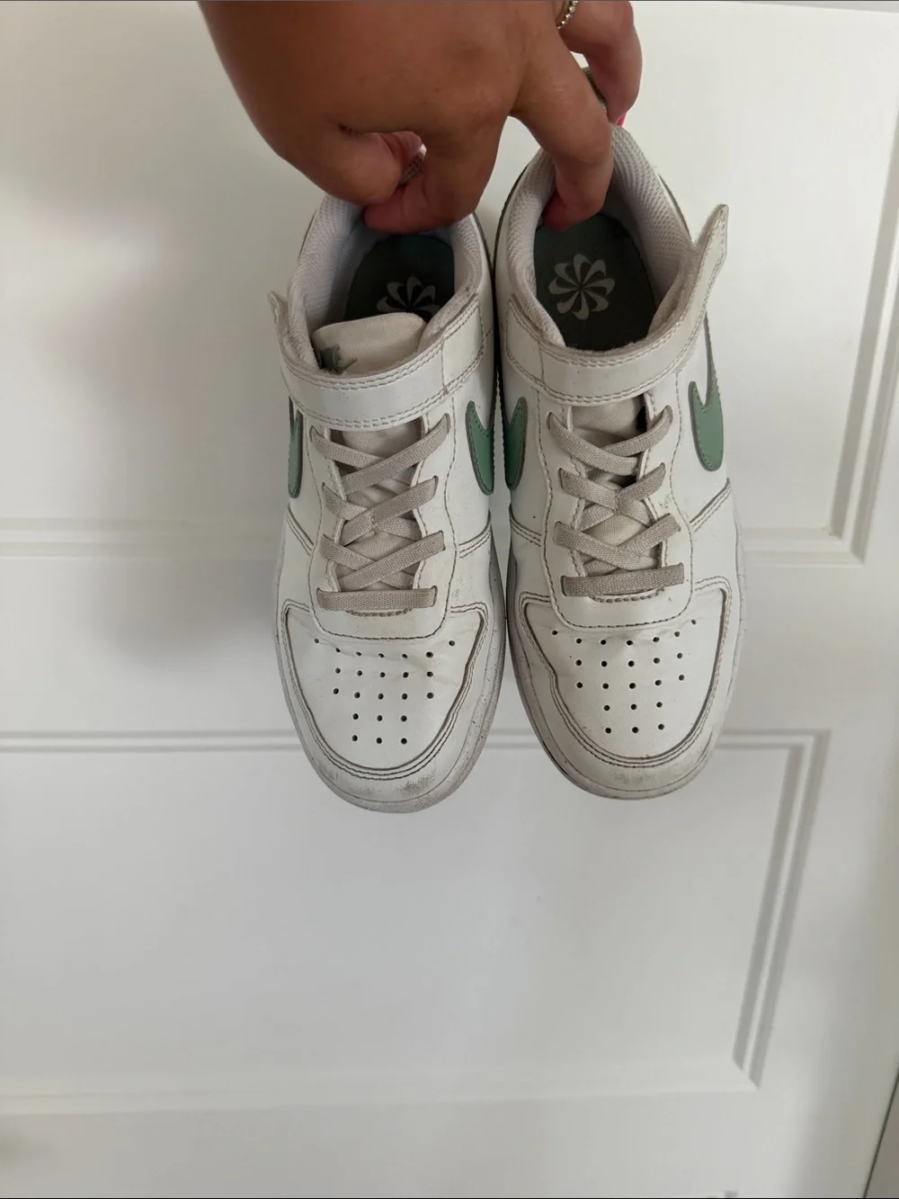 Nike Kids White Sneaker with Mint Green Swoosh